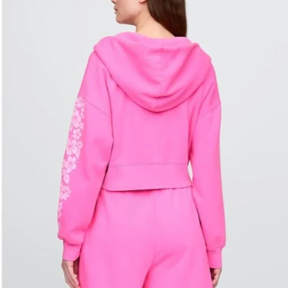 Gap Lilo & Stitch Adult VintageSoft Crop Zip Hoodie Bright Neon Pink S Small - Picture 3 of 9